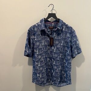 Johnston & Murphy Blue and White Casual Button Down Shirt